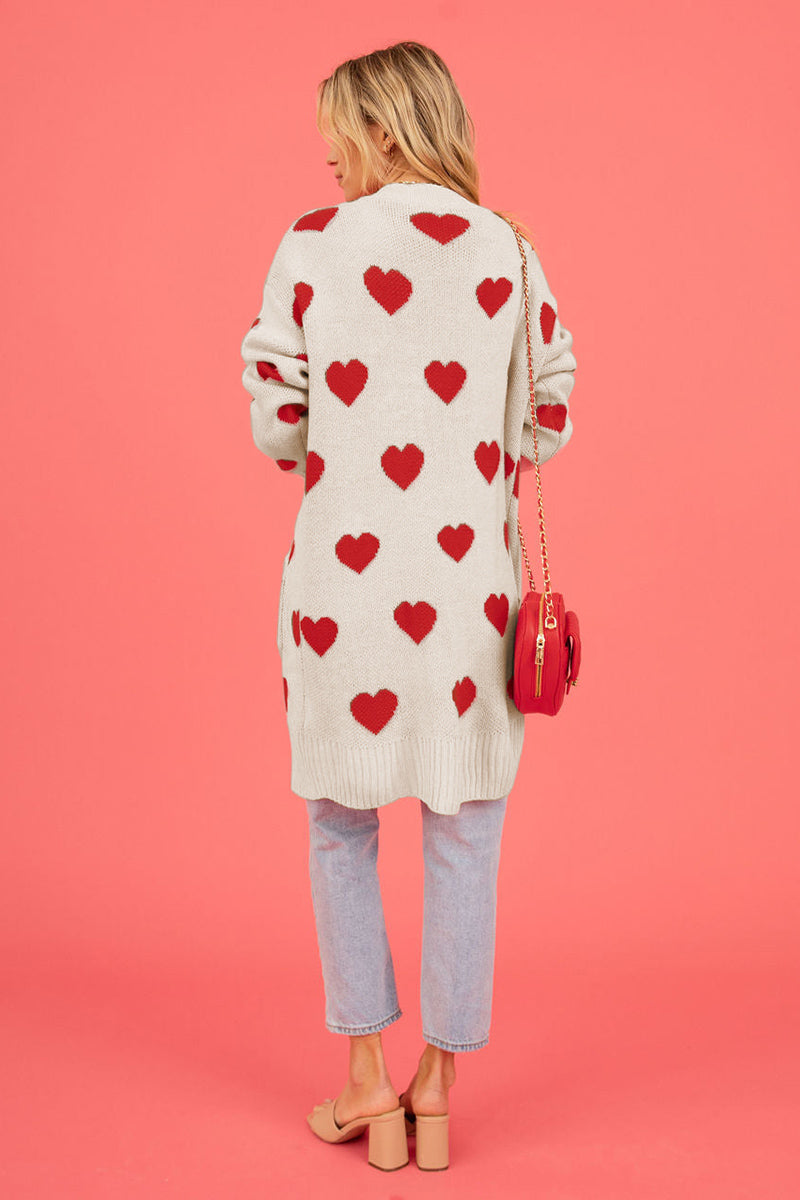 Heart Patterned Cardigan with Open Front