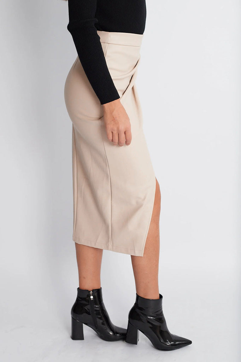 Faux Leather Ruched Pencil Skirt