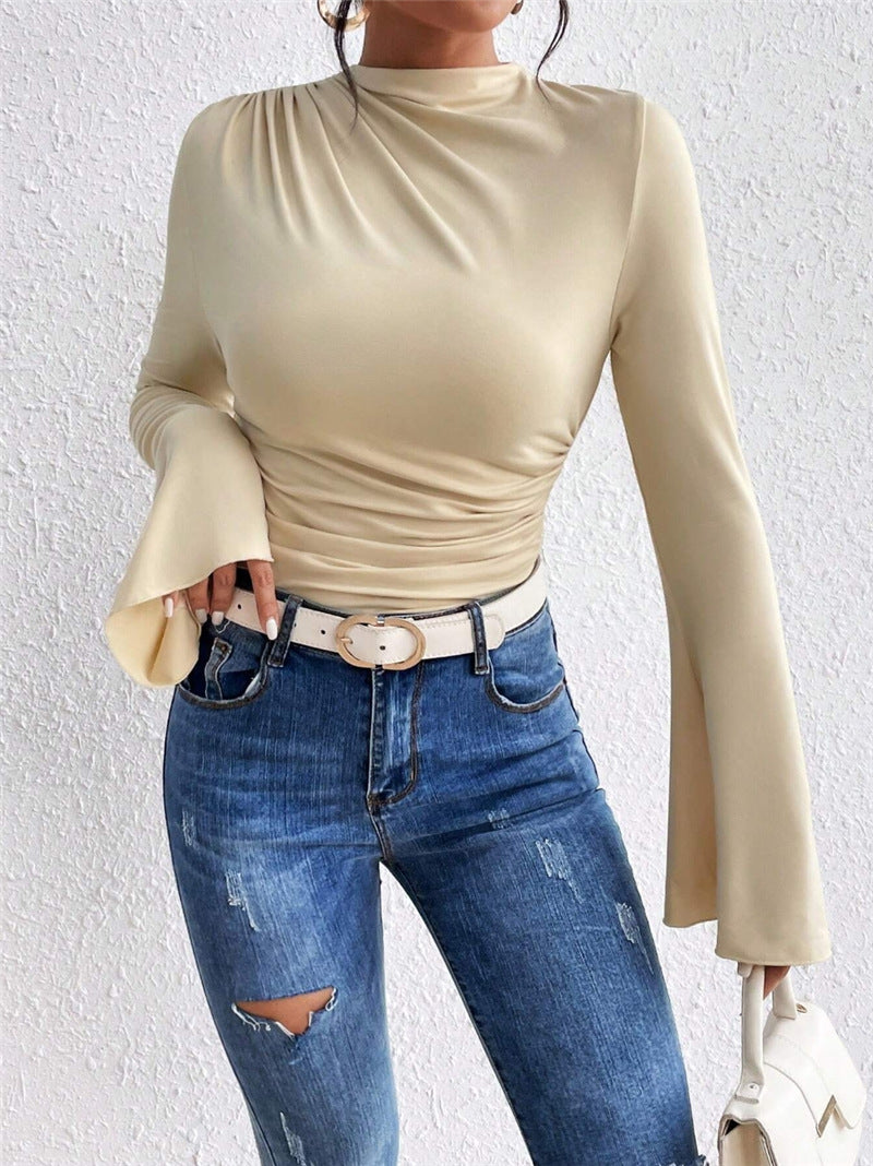 Ruched Long Sleeve Top with Flare Cuffs