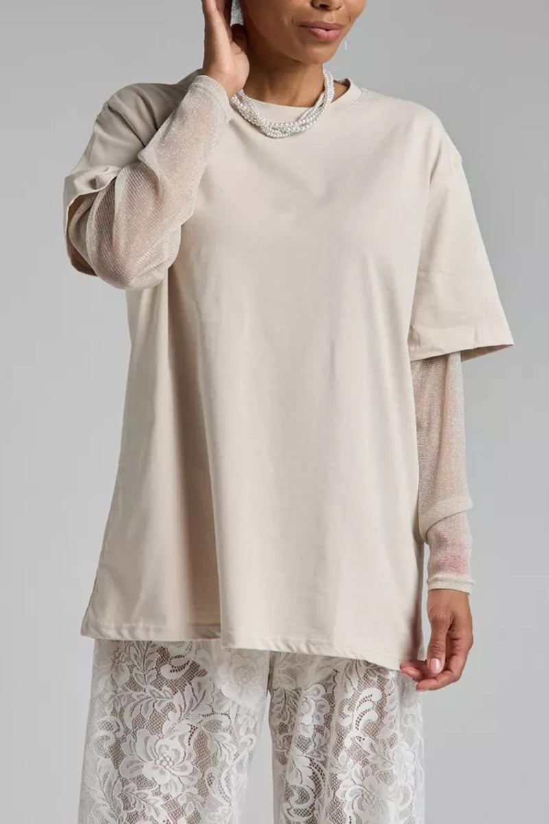 Layered Top with Mesh Sleeves