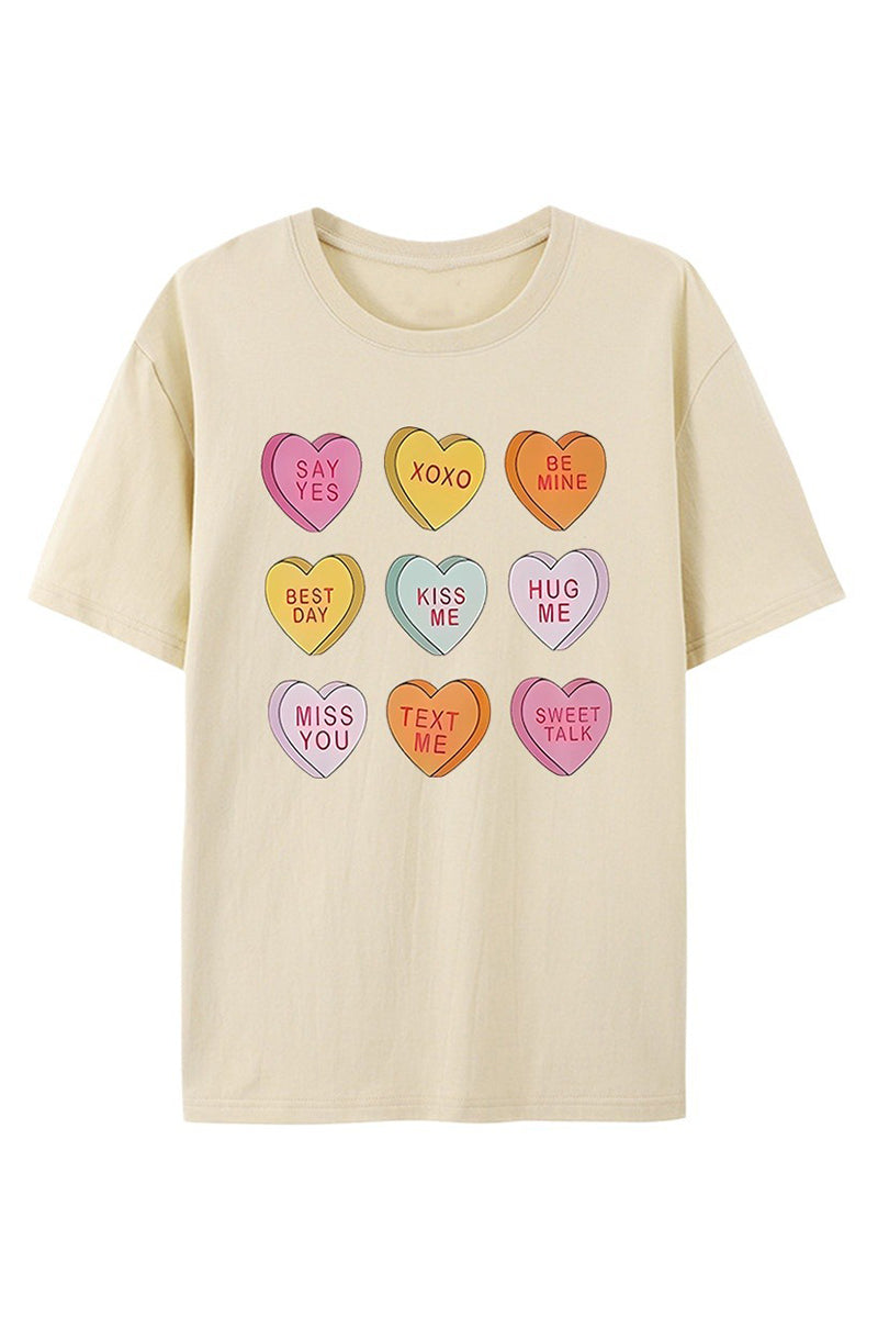 Graphic Heart Print Casual T-Shirt