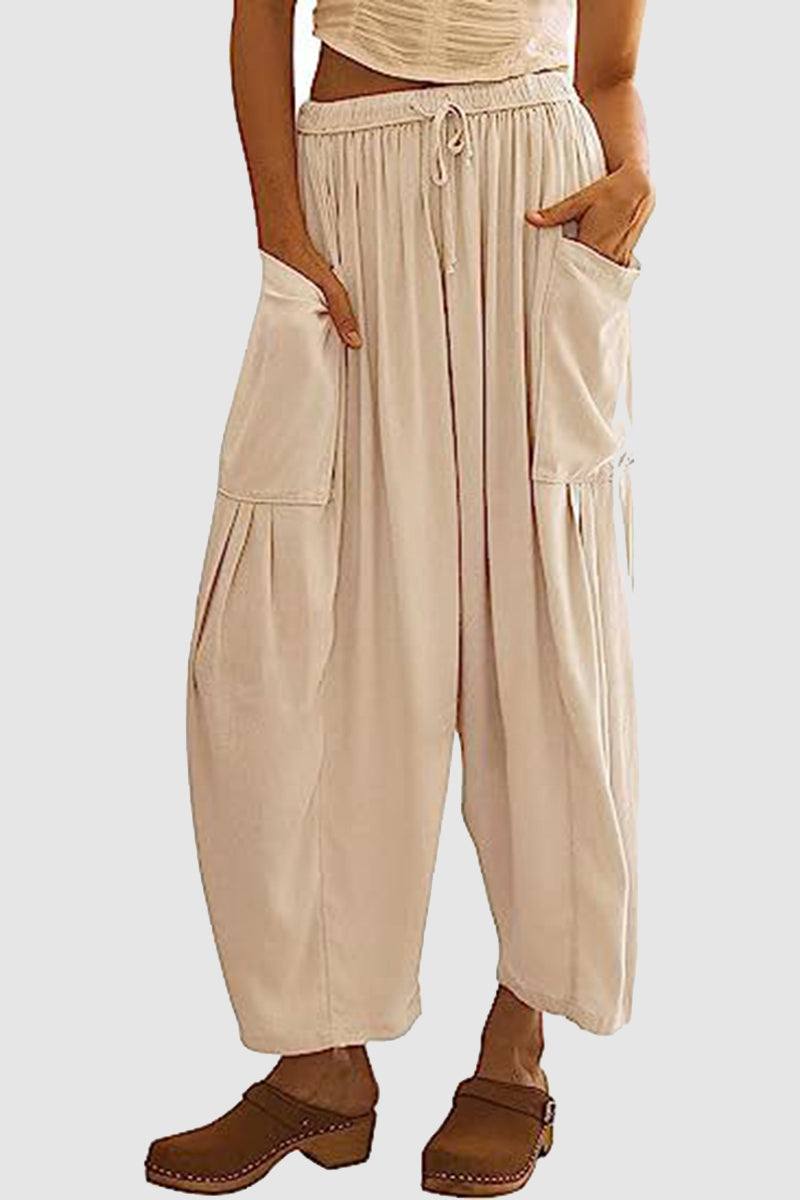 Drawstring Wide-Leg Cargo Pants