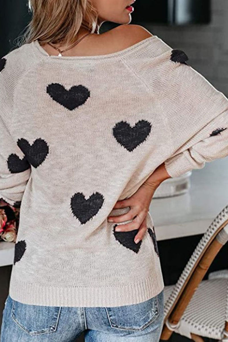 Off-Shoulder Heart Knit Sweater