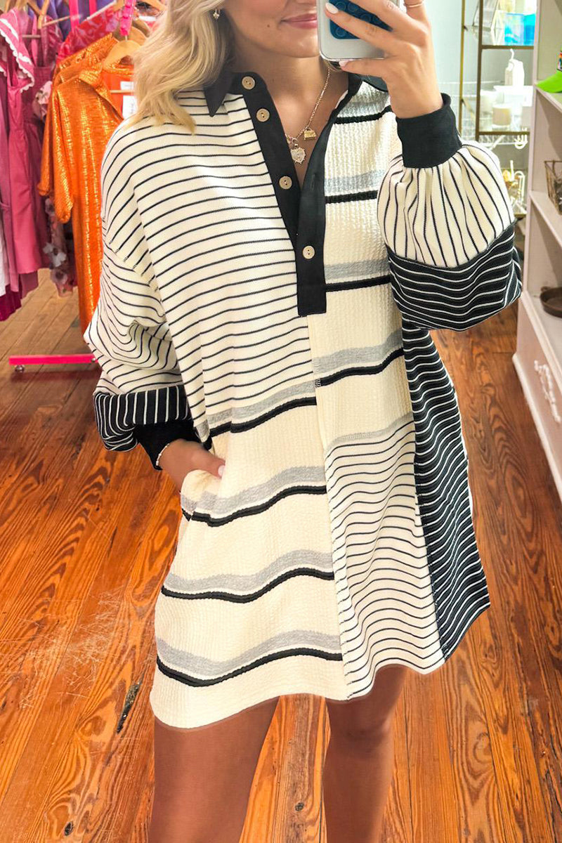 Striped Patchwork Buttoned Tunic