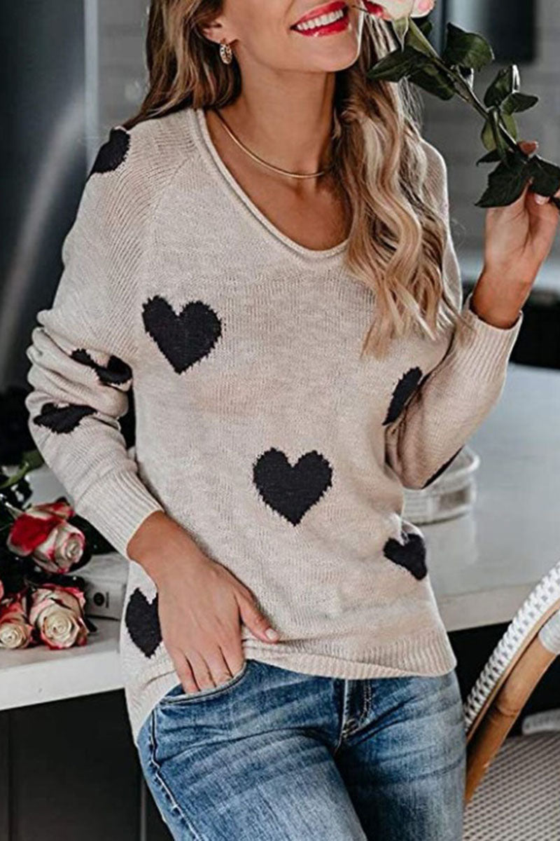 Off-Shoulder Heart Knit Sweater