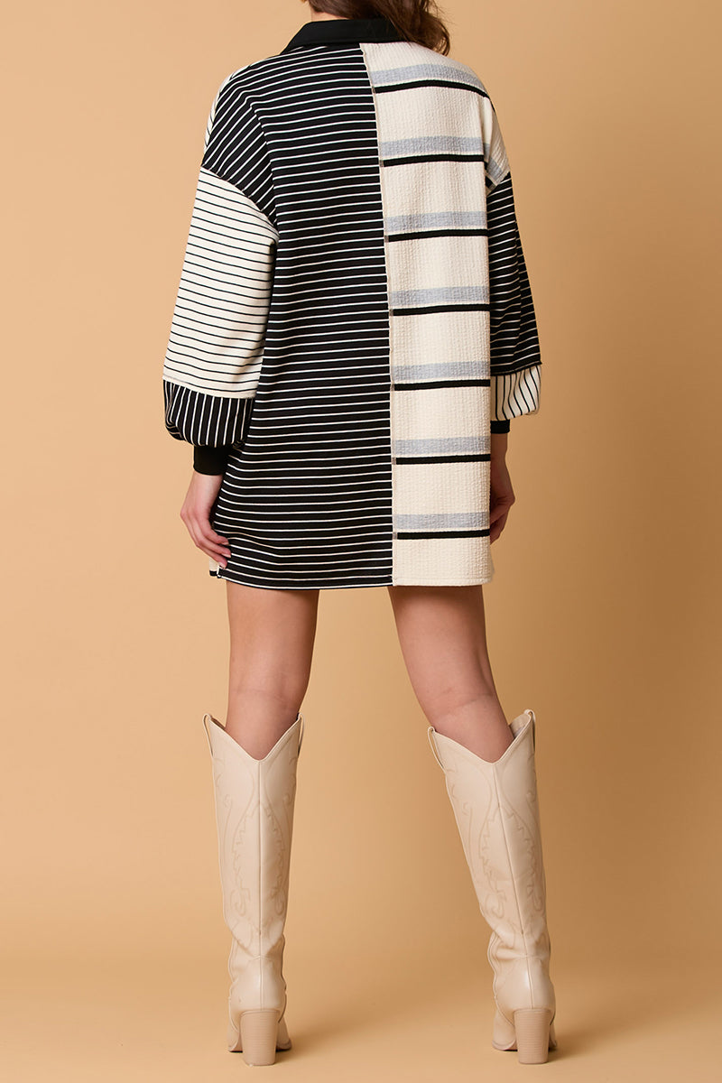 Striped Patchwork Buttoned Tunic