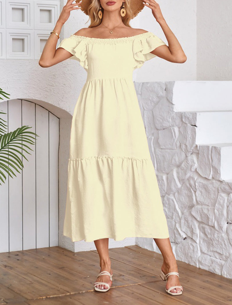 Ruffled-Sleeve Square Neck Midi Dress