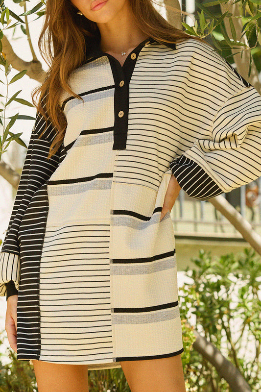 Striped Patchwork Buttoned Tunic