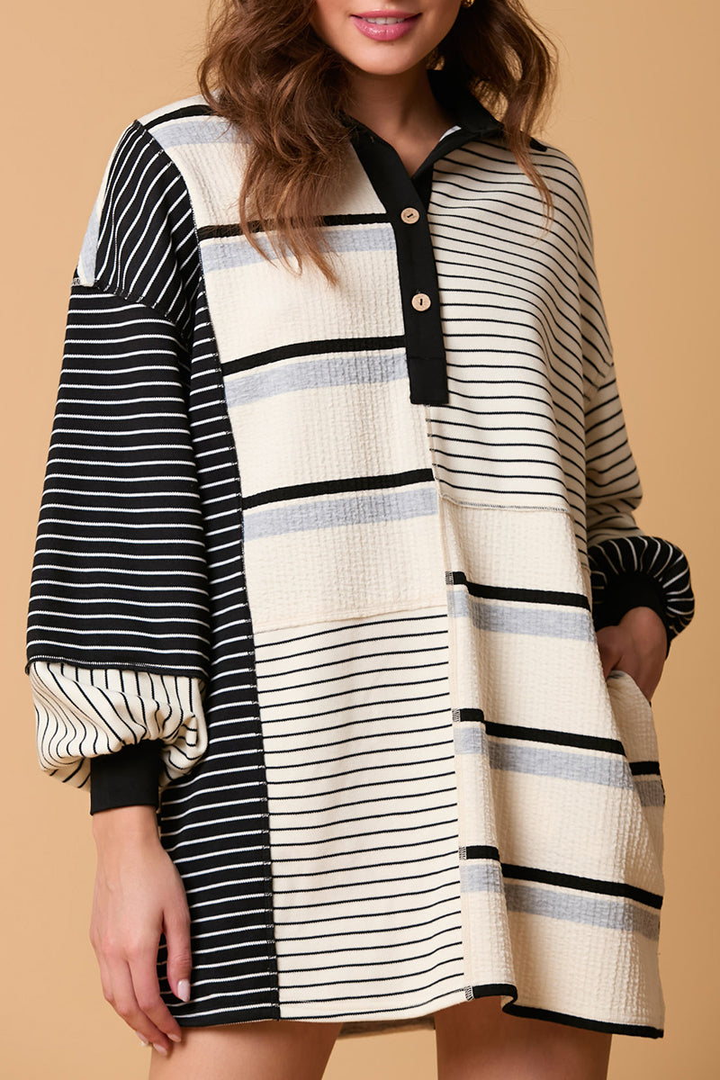 Striped Patchwork Buttoned Tunic