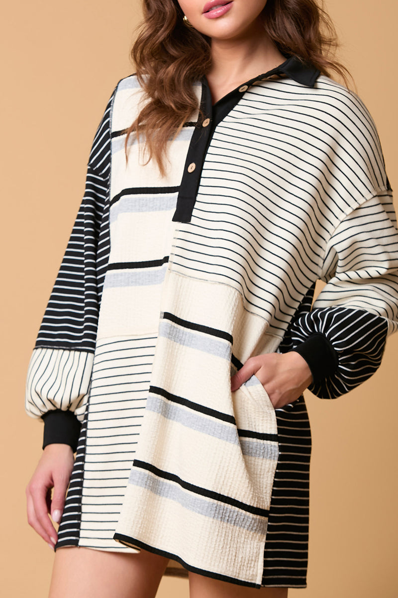 Striped Patchwork Buttoned Tunic