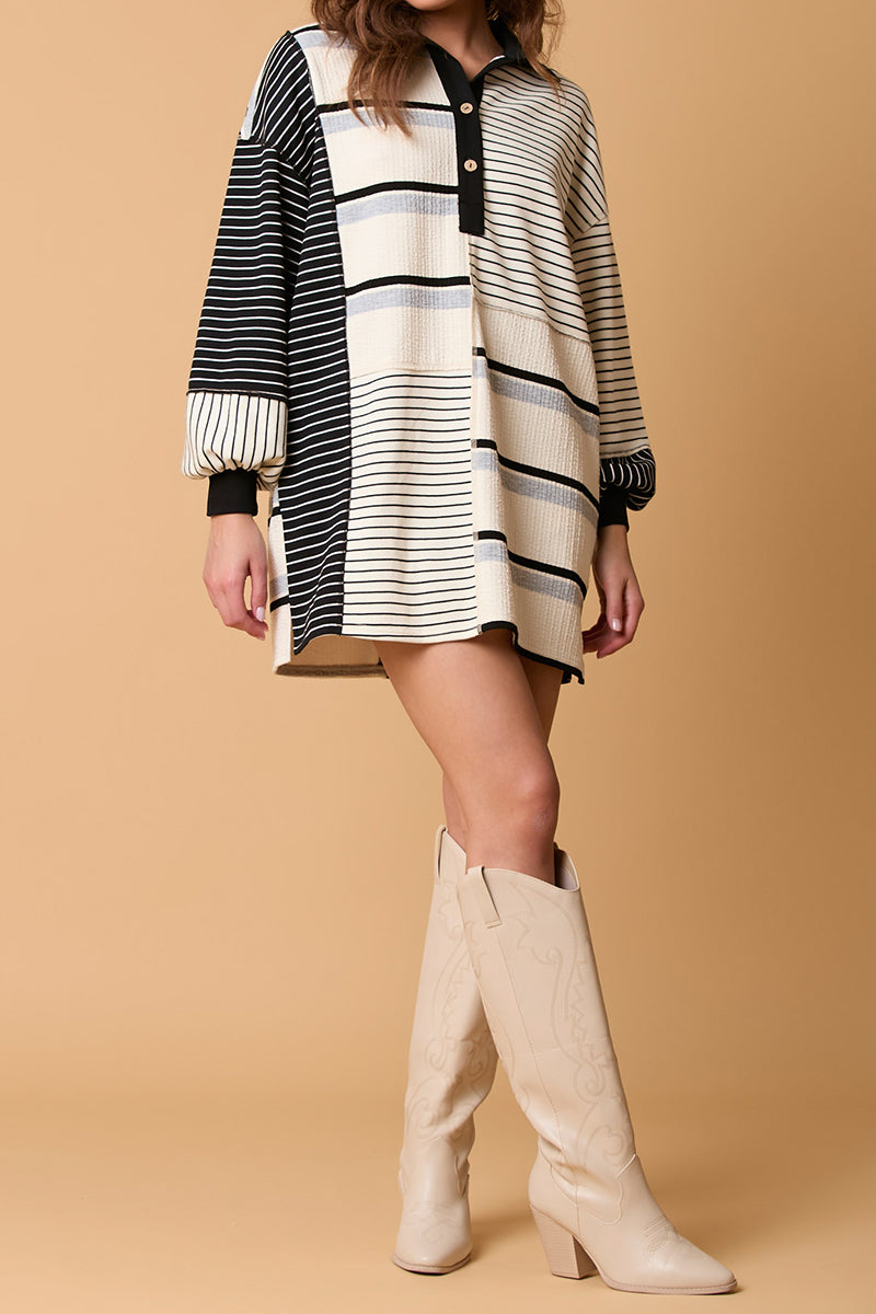 Striped Patchwork Buttoned Tunic