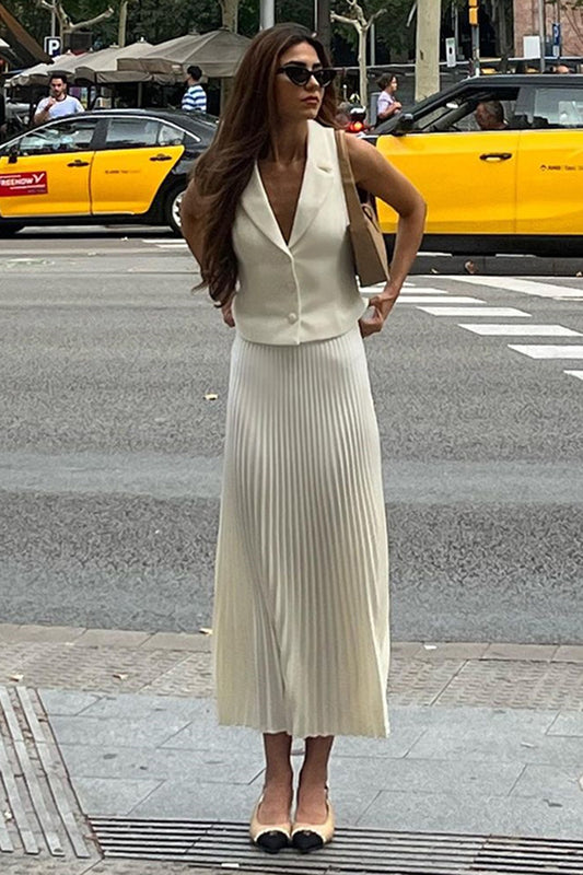 Tailored Vest and Pleated Skirt Set