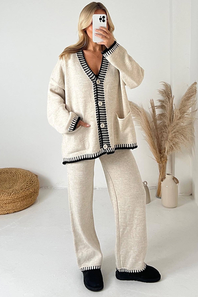 Contrast Trim Knit Cardigan Set