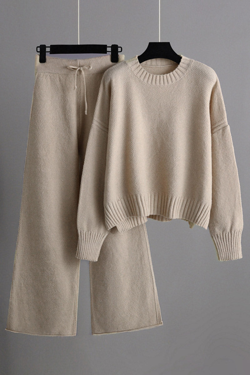 Relaxed Fit Sweater and Wide-Leg Pants Set