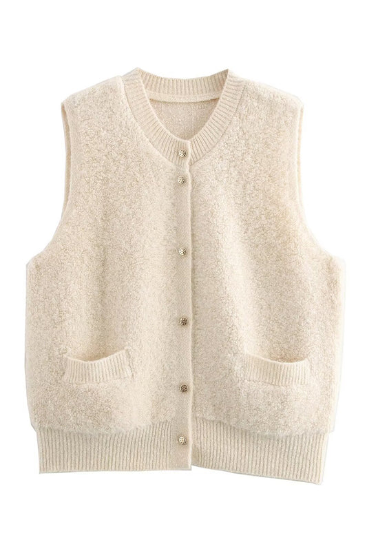 Sleeveless Knit Vest with Pockets