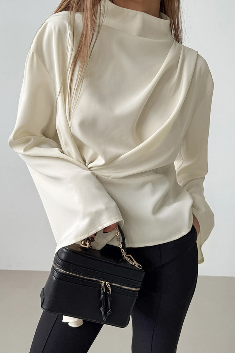 Ruched Mock Neck Blouse Top