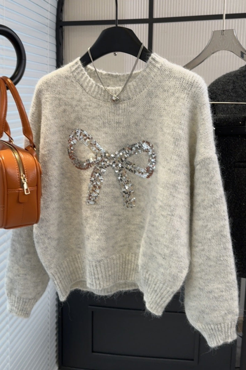 Sequined Bow Knit Sweater