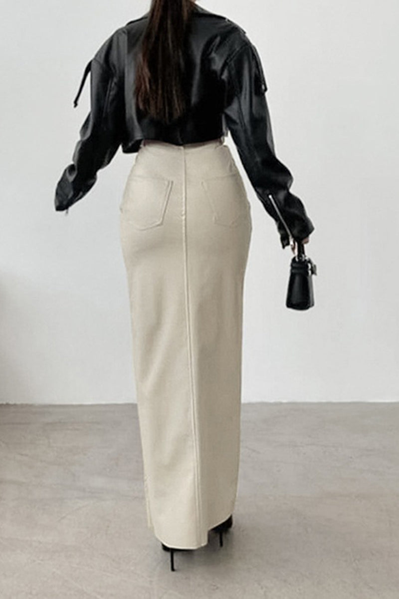 High-Slit Faux Leather Pencil Skirt