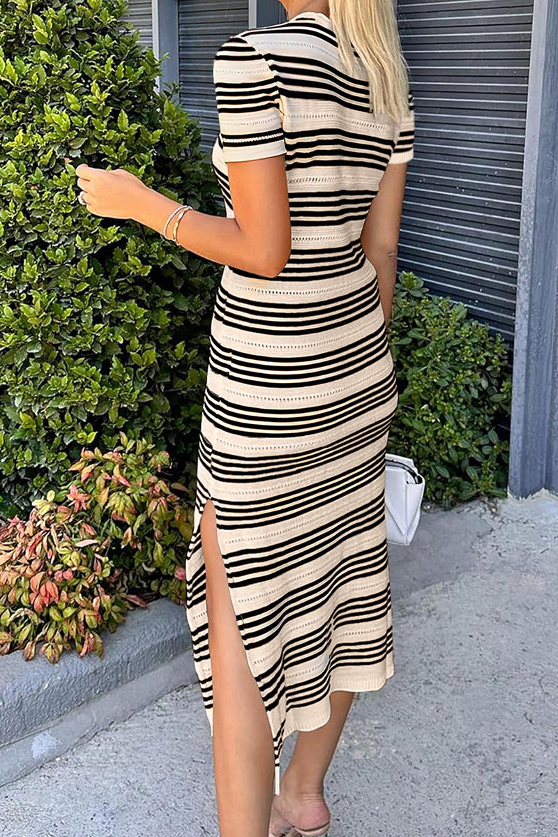 Striped Midi Dress with Slit