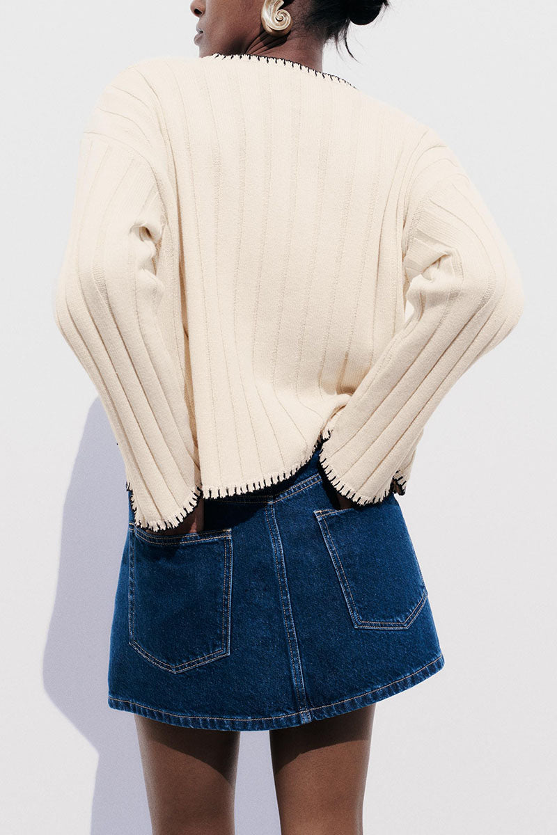 V-Neck Ribbed Knit Sweater