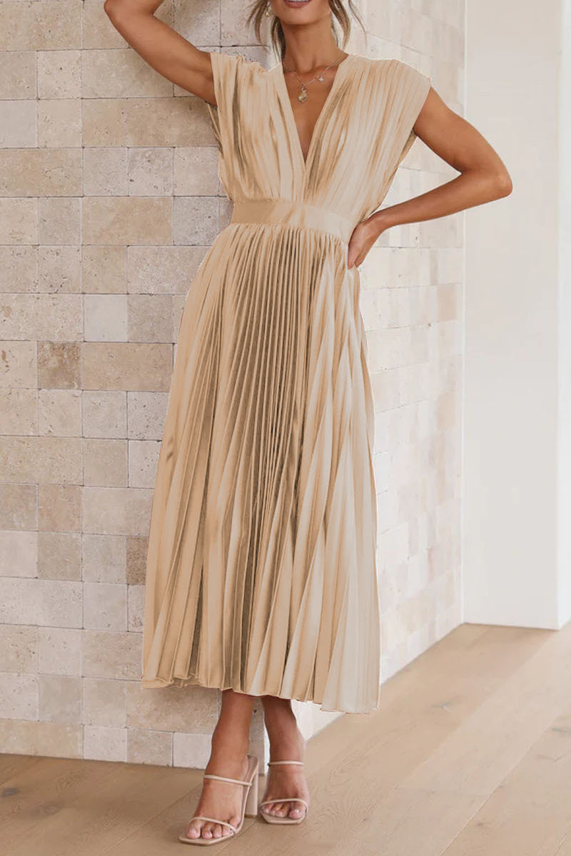 Pleated V-Neck Maxi Dress