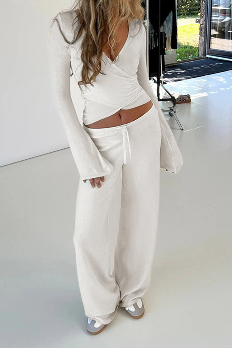 Wrap Crop Top and Wide-Leg Pants Set