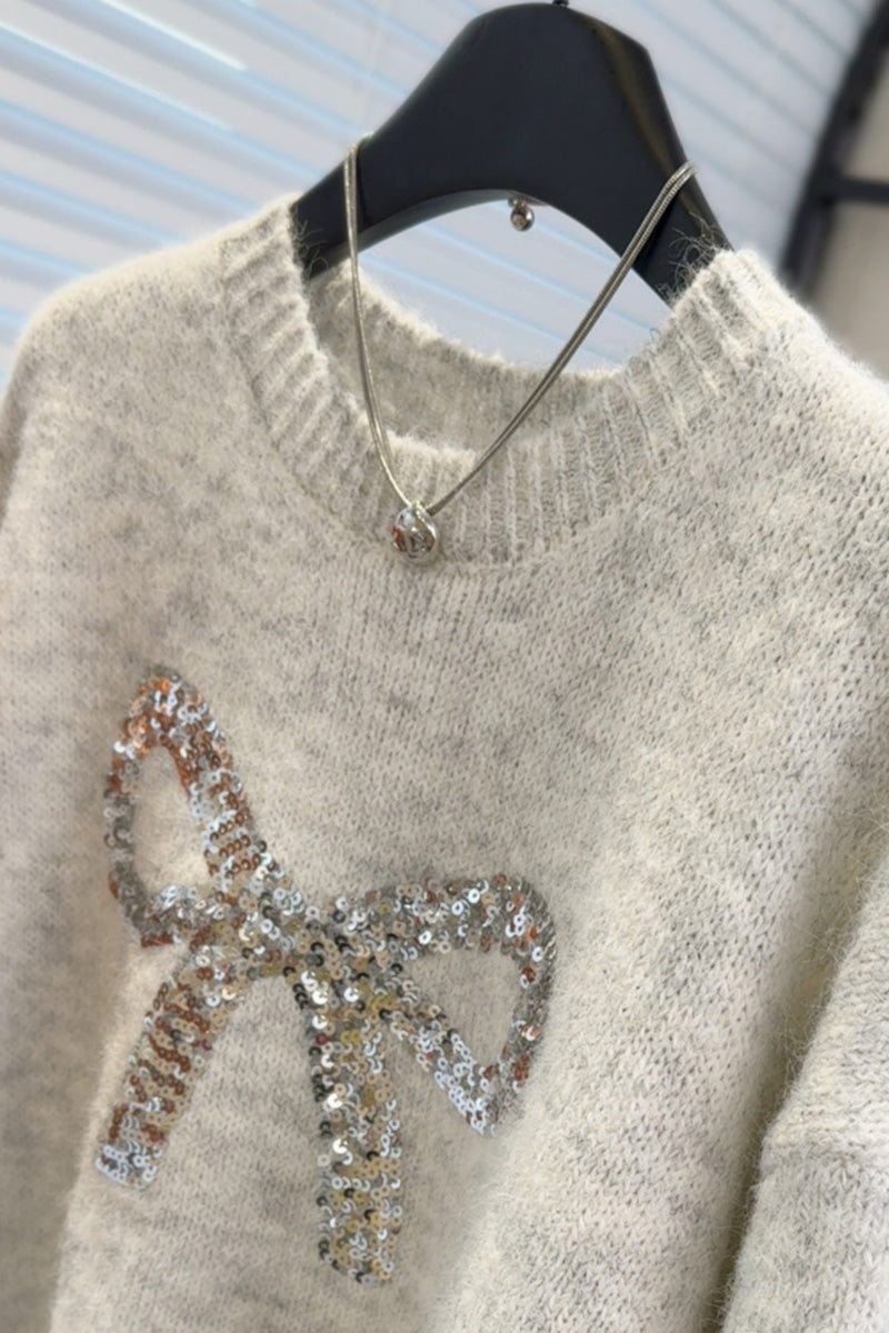 Sequined Bow Knit Sweater