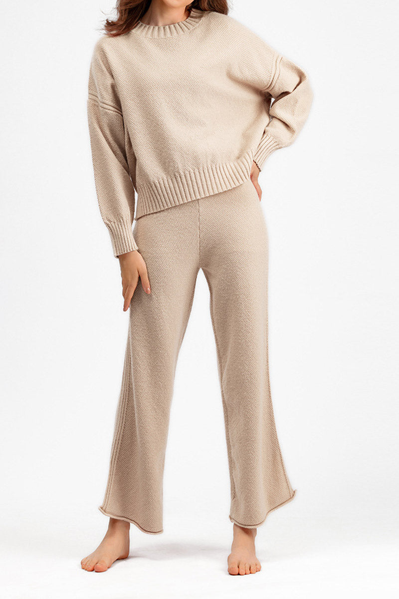 Relaxed Fit Sweater and Wide-Leg Pants Set