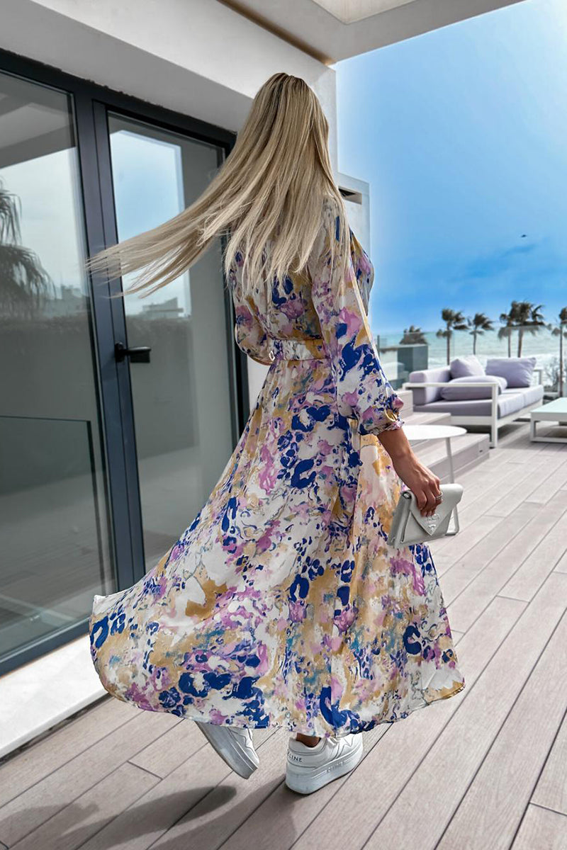 Printed Long-Sleeve Midi Dress