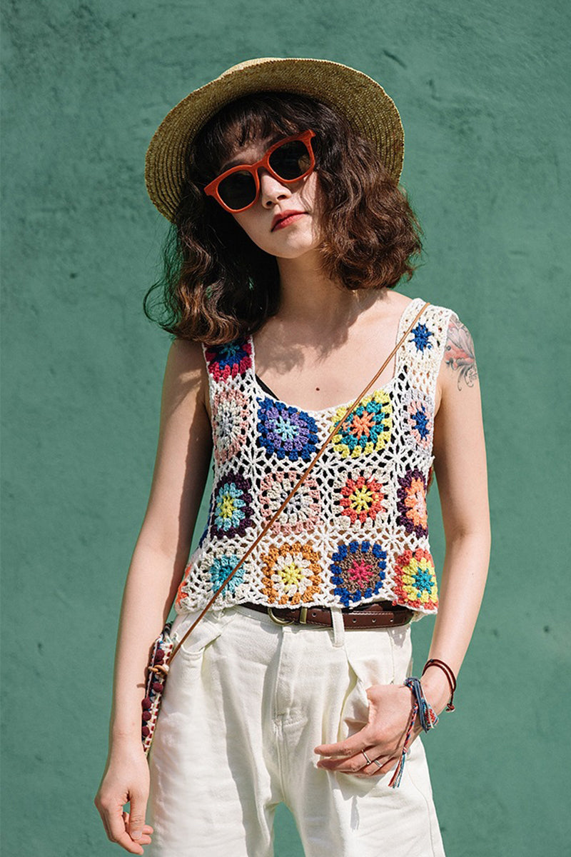 Colorful Pattern Crochet Crop Top