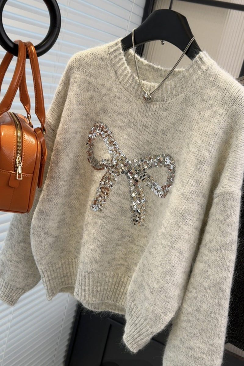 Sequined Bow Knit Sweater