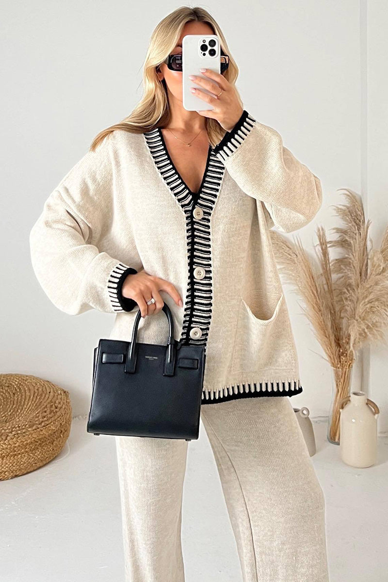 Contrast Trim Knit Cardigan Set