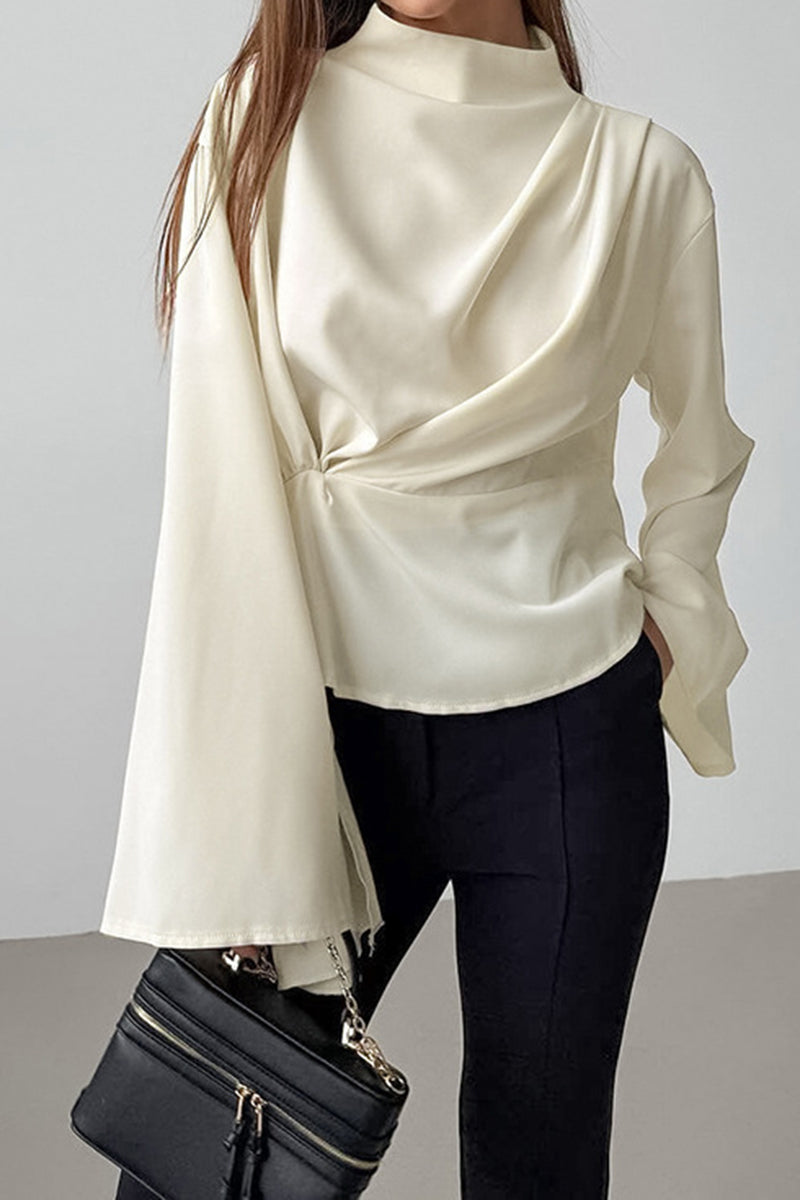 Ruched Mock Neck Blouse Top