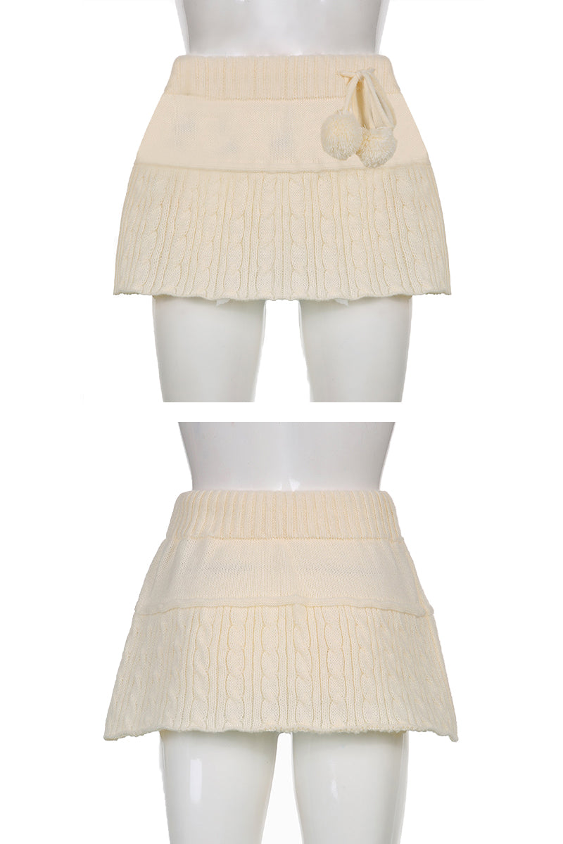 Knit Mini Skirt with Pom-Pom Detail