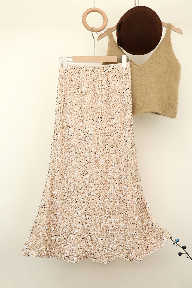 Sequin Embellished Flared Midi Skirt