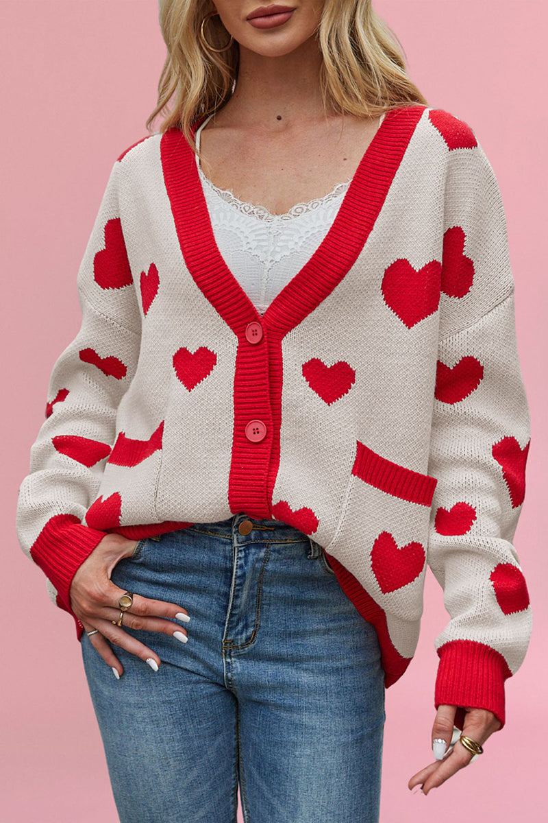 Heart Pattern Button-Up Cardigan