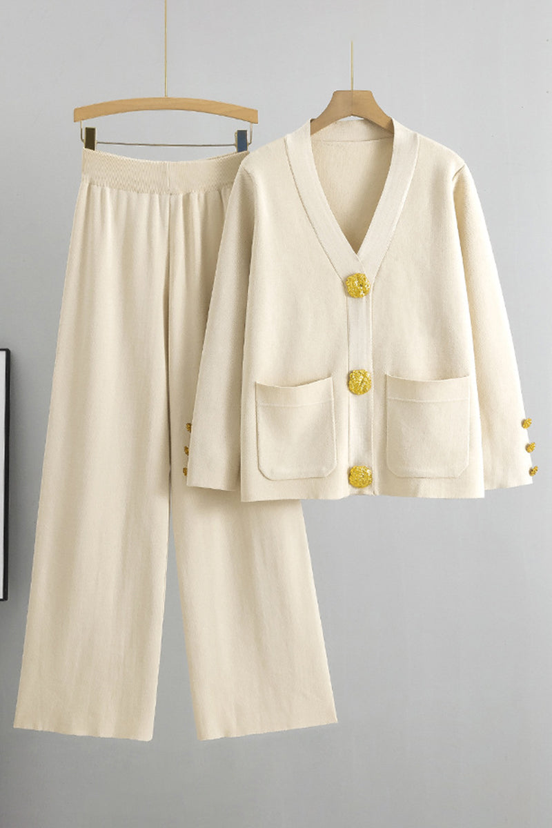 Button-Up Knit Cardigan and Pants Set