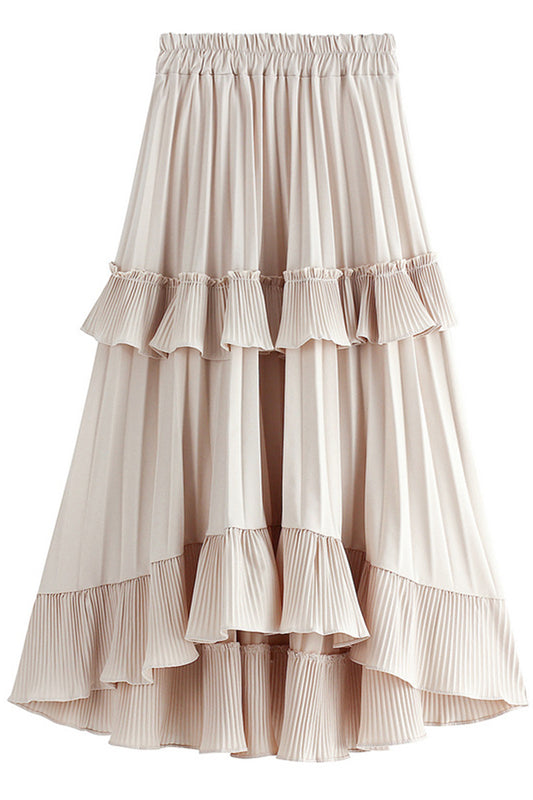 High-Low Ruffle Pleated Skirt