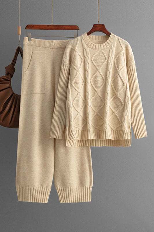 Cable Knit Pullover and Pants Set