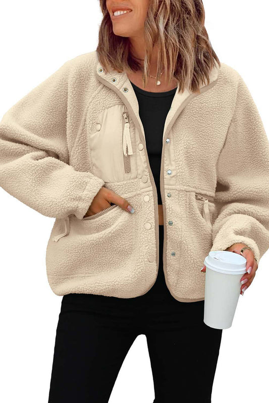 Buttoned Fleece Jacket with Pockets