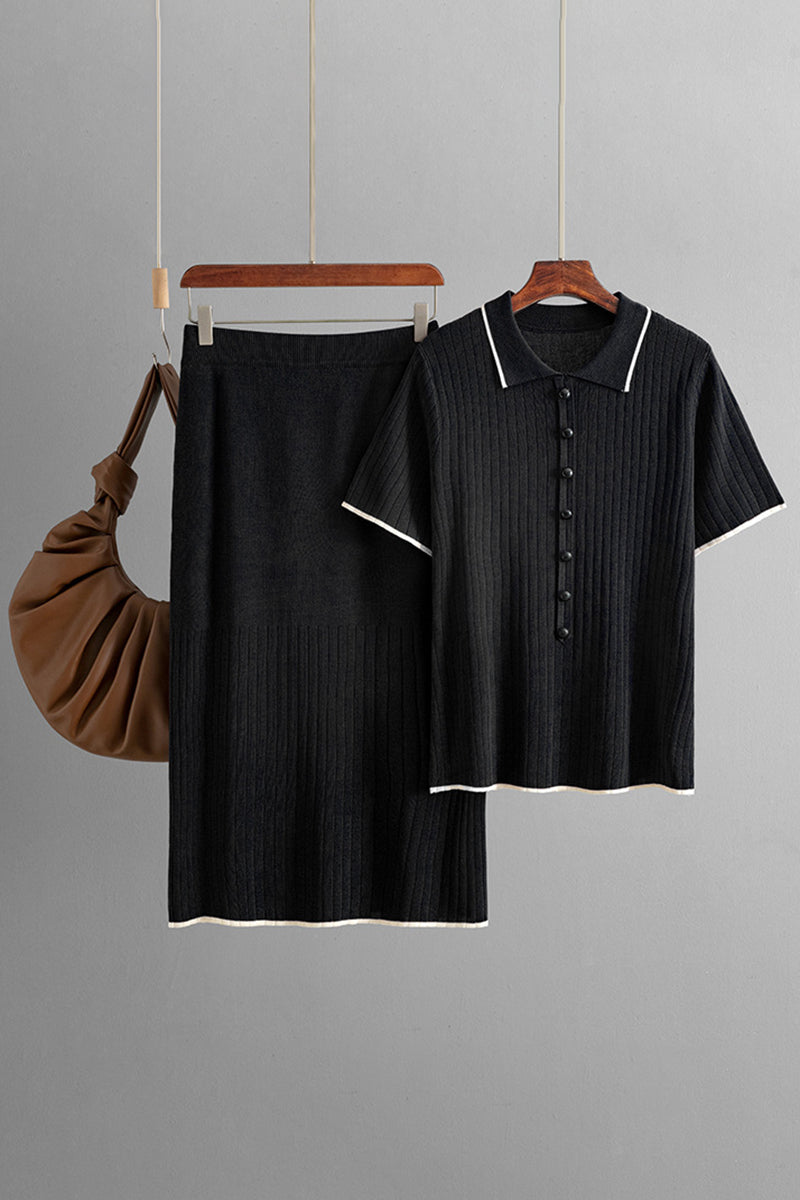 Ribbed Polo and Skirt Set