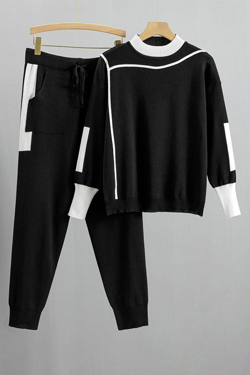 Casual Knit Drawstring Jogger and Pullover Set