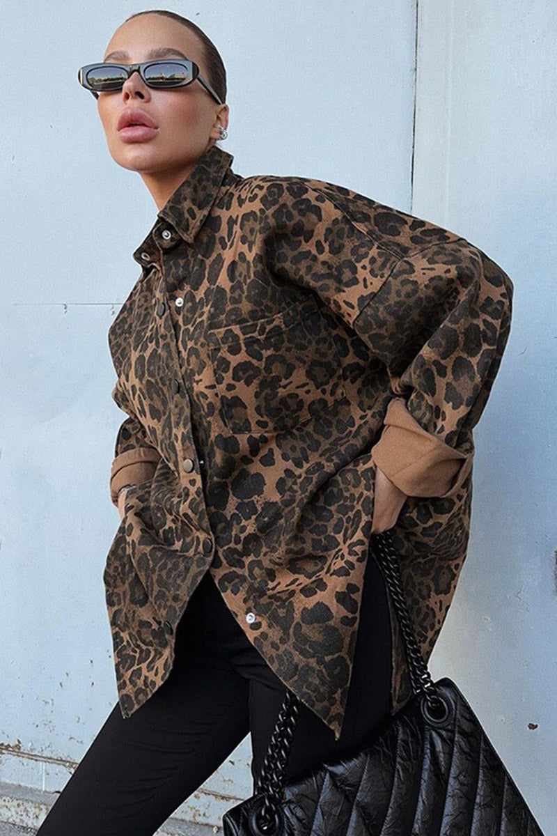 Oversized Leopard Print Button-Up