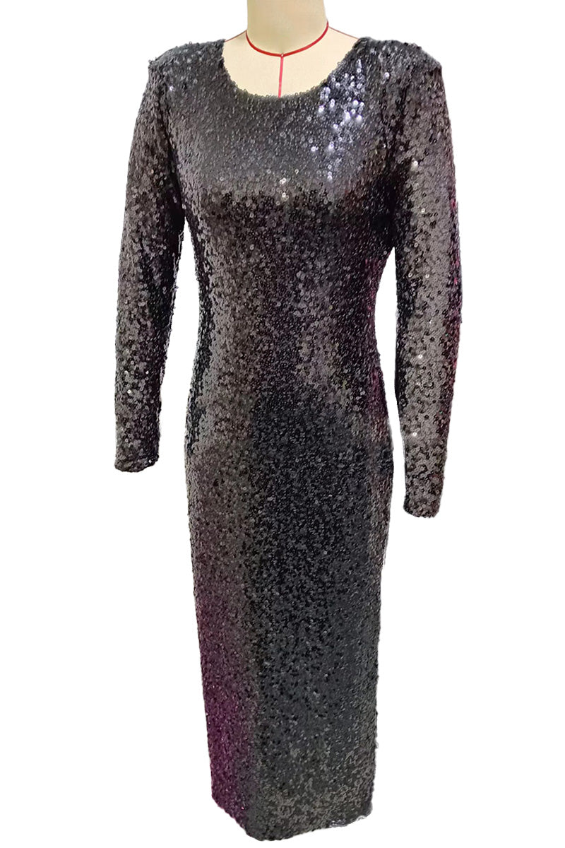 Open Back Long Sleeve Sequin Dress