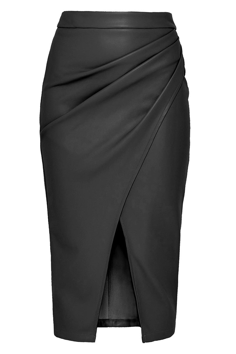 Faux Leather Ruched Pencil Skirt