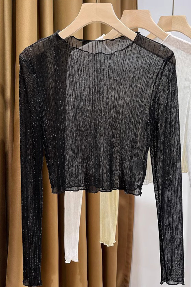 Sheer Long Sleeve Mesh Crop Top