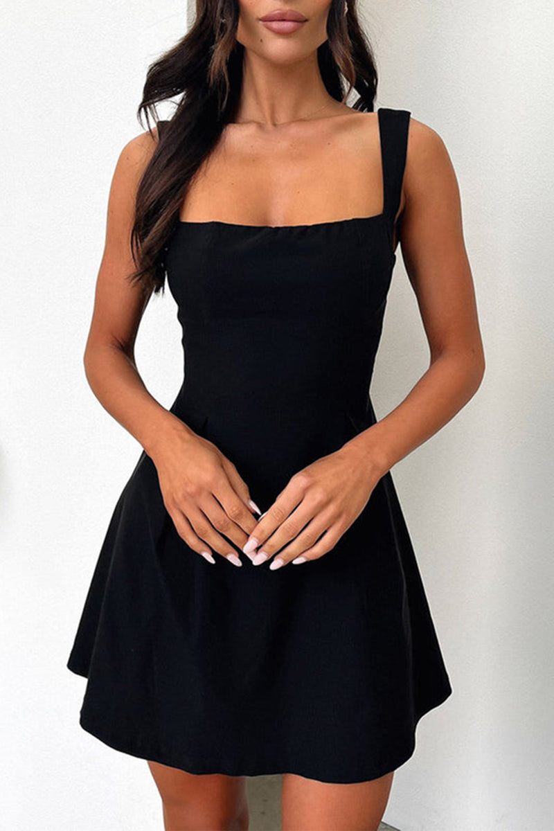 Square-Neck Pleated Mini Dress