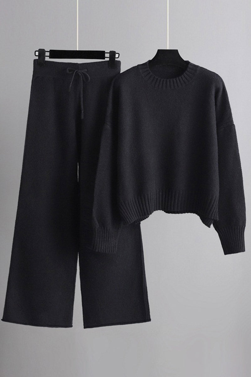 Relaxed Fit Sweater and Wide-Leg Pants Set