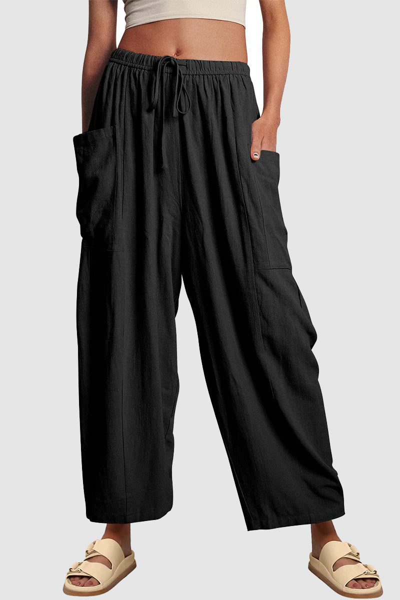 Drawstring Wide-Leg Cargo Pants