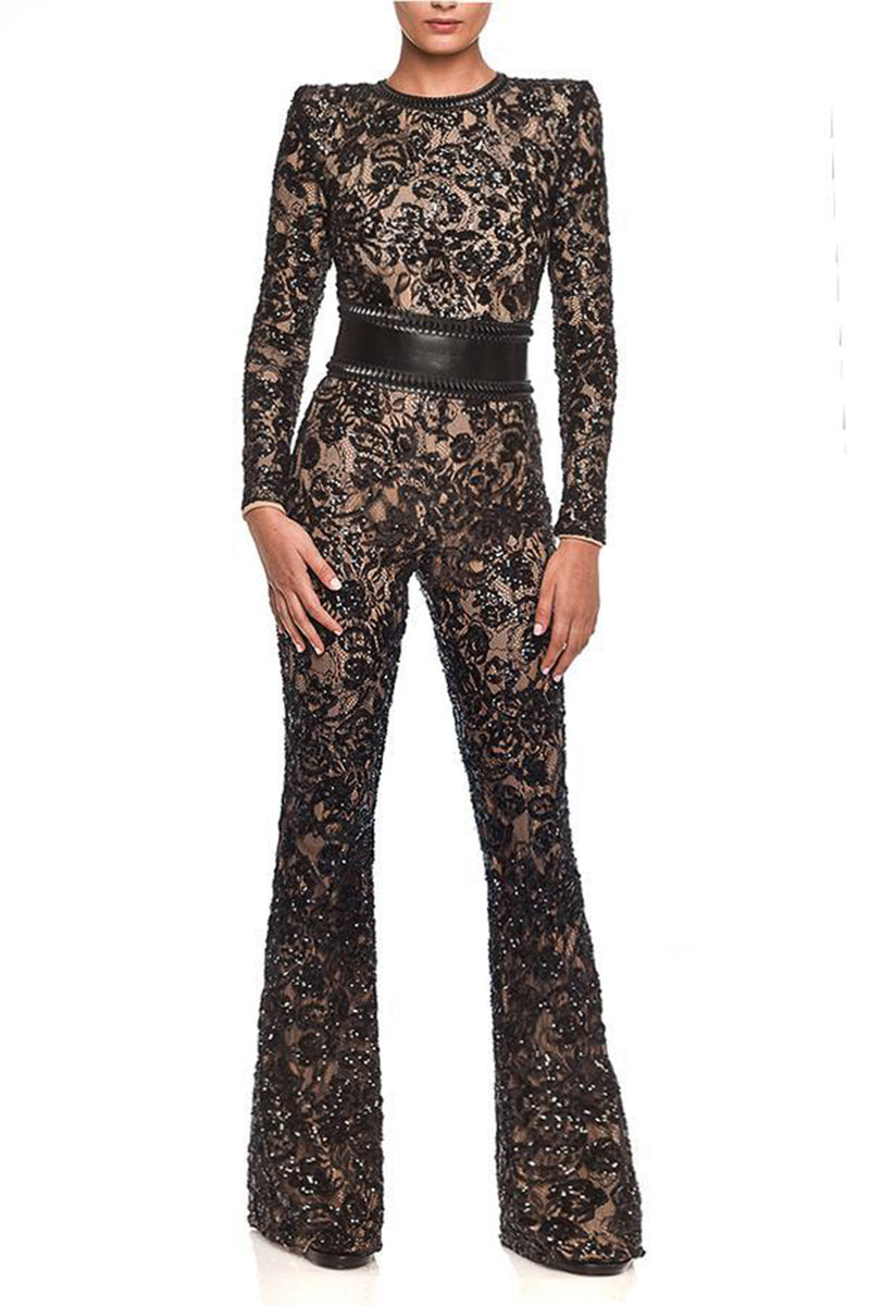 Lace Long-Sleeve Jumpsuit